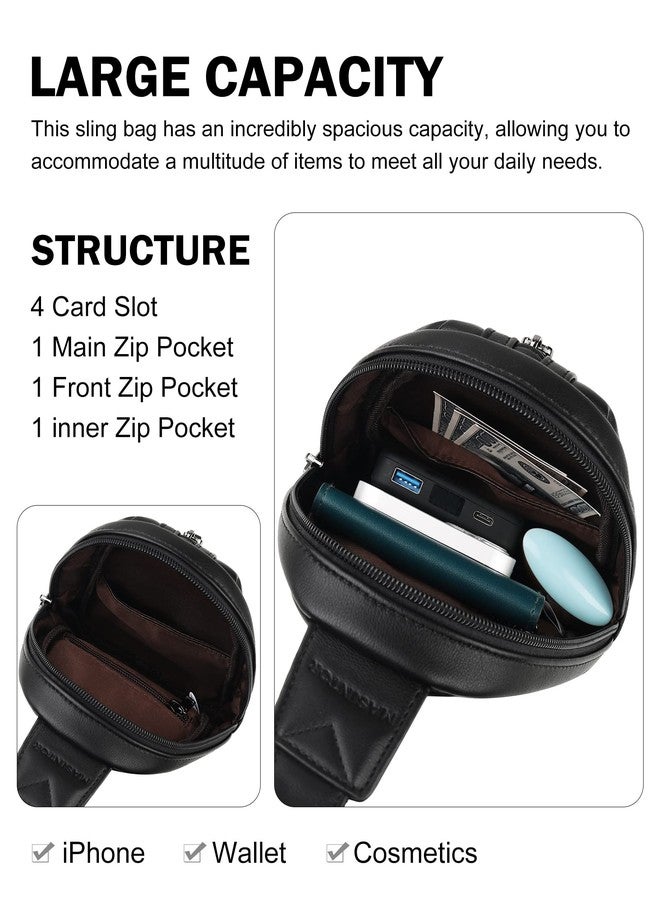 MASINTOR Small Sling Bag for Women and Men - Vegan Leather Crossbody Fanny Pack with Multiple Compartments for Everyday Use Pure Black - Image 3